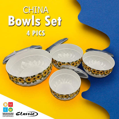 China Printed Bowls Set with Transparent Lid