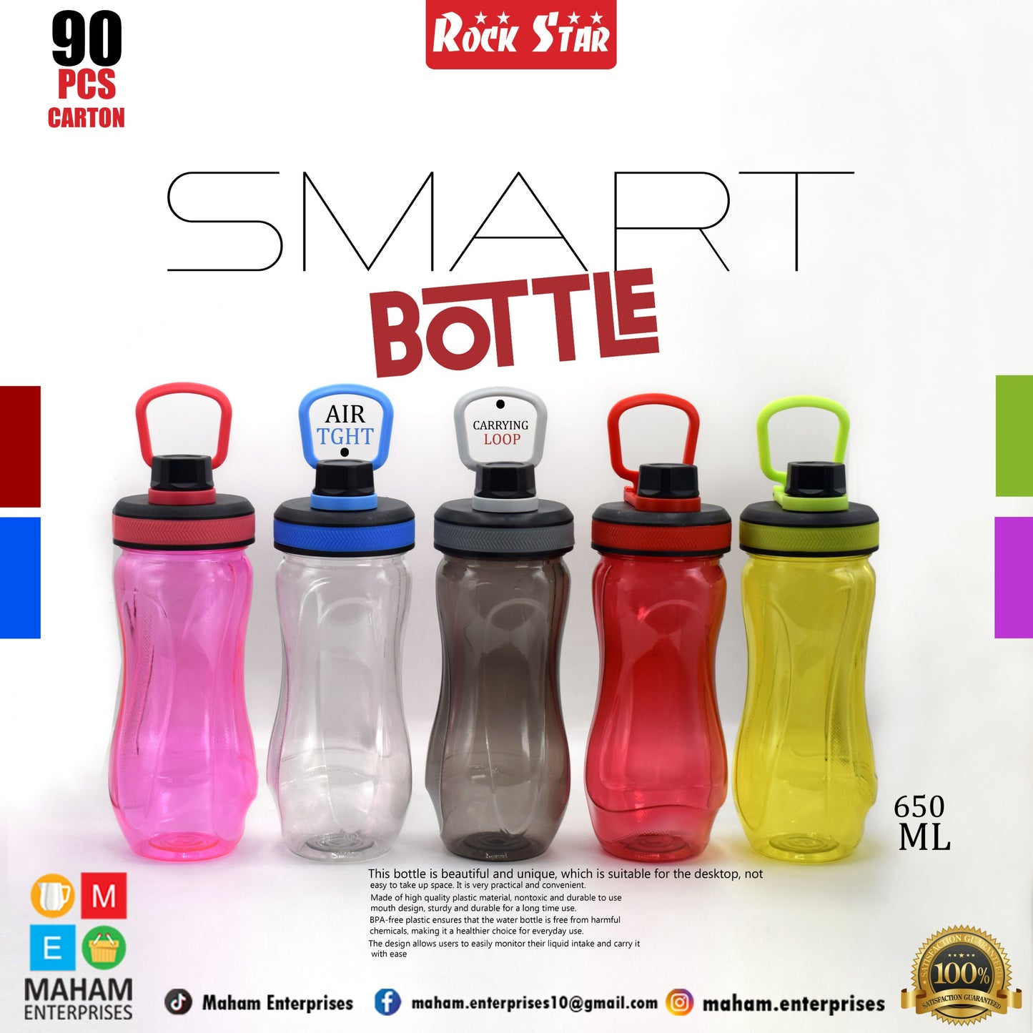 Smart Water Bottle 650 Ml (With Sports Handle)